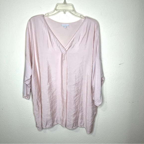 J. Jill pale pink blouse v-neck 3/4 sleeve Sz 2X pullover top mixed fabric - Picture 1 of 6
